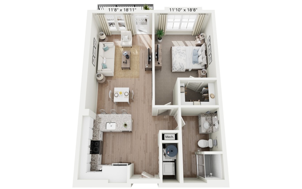 A2A - Navy ALT - 1 bedroom floorplan layout with 1 bathroom and 729 square feet