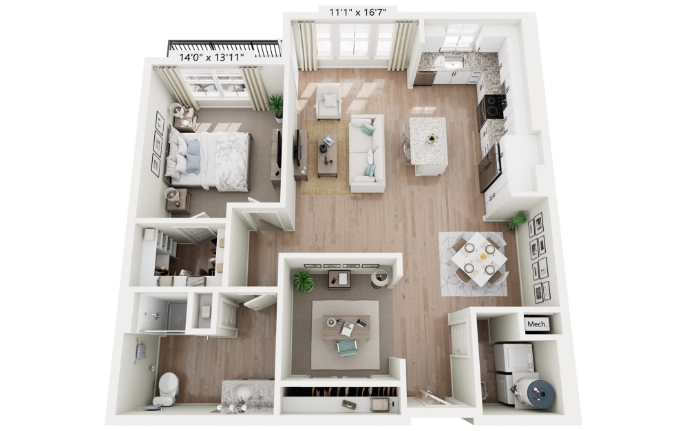 A3 - Cobalt - 1 bedroom floorplan layout with 1 bathroom and 953 square feet