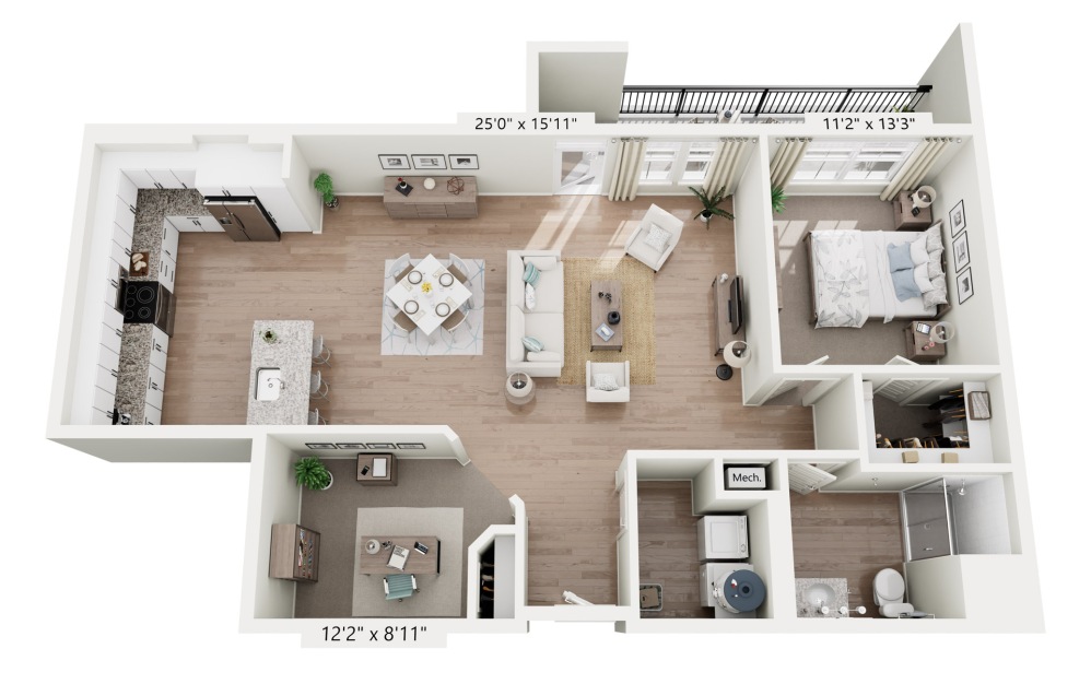 A4 - Azure - 1 bedroom floorplan layout with 1 bathroom and 1069 square feet