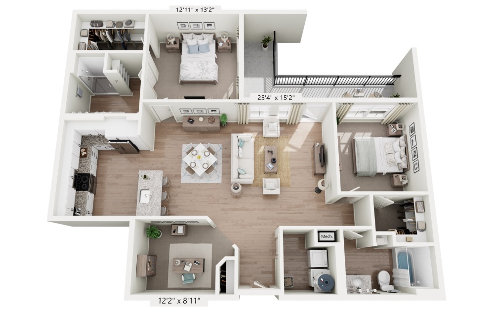 B3 - Royal - 2 bedroom floorplan layout with 2 bathrooms and 1341 square feet