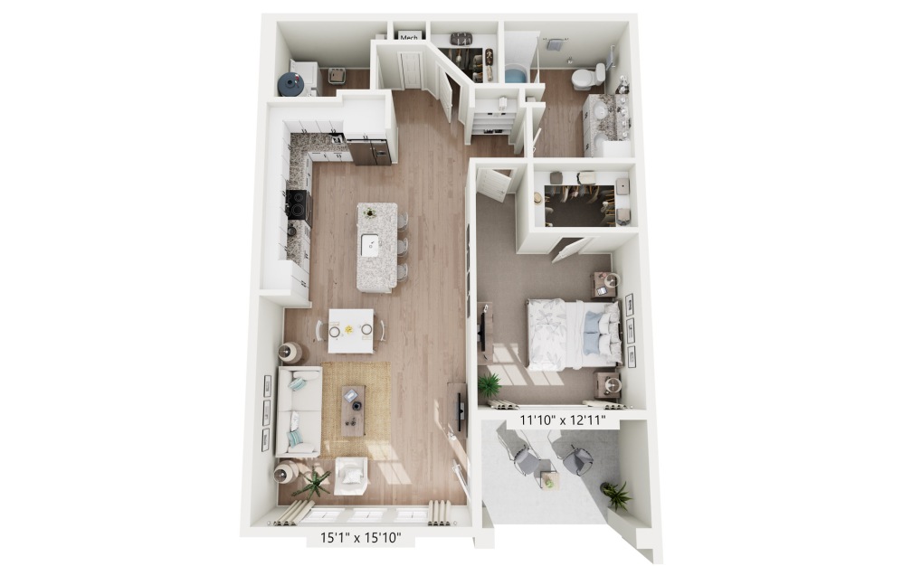 C1 - Robin Cottage - 1 bedroom floorplan layout with 1 bathroom and 914 square feet