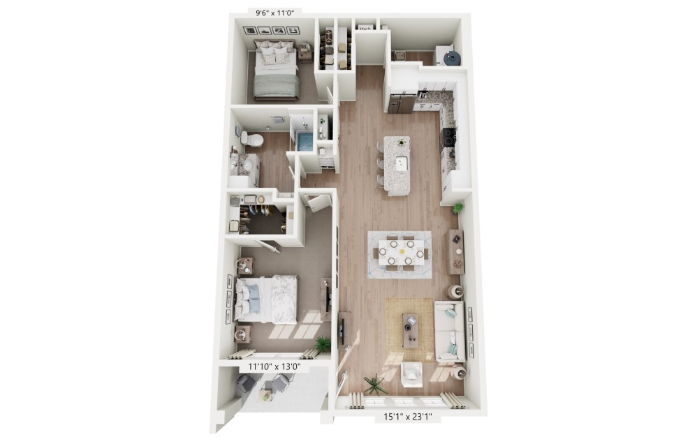 C2 - Savoy Cottage - 2 bedroom floorplan layout with 2 bathrooms and 1147 square feet