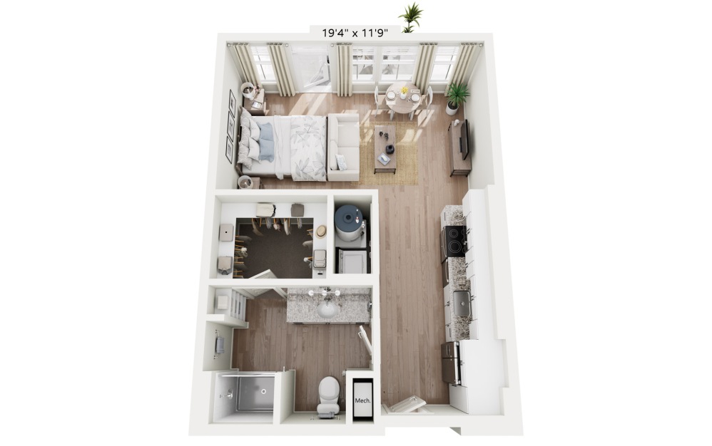 S1 - Tiffany Studio - Studio floorplan layout with 1 bathroom and 510 square feet