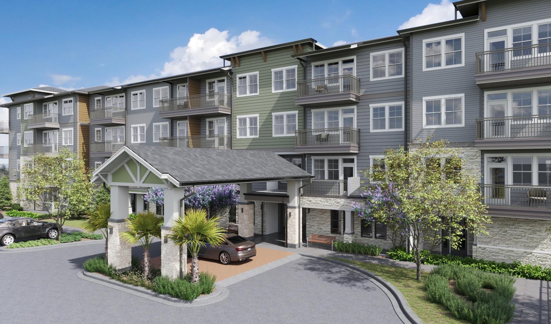 a building with cars parked in front